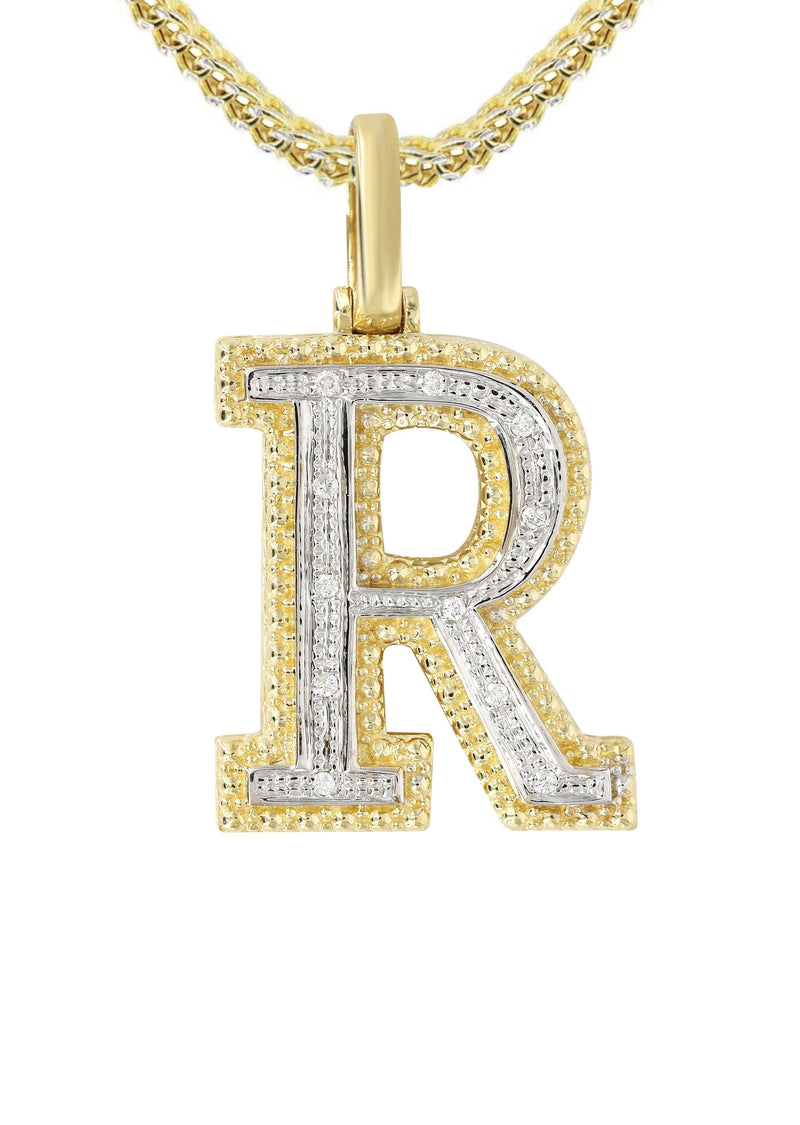 Diamond 10K Yellow Gold Letter "R" Necklace | Appx. 14.3 Grams