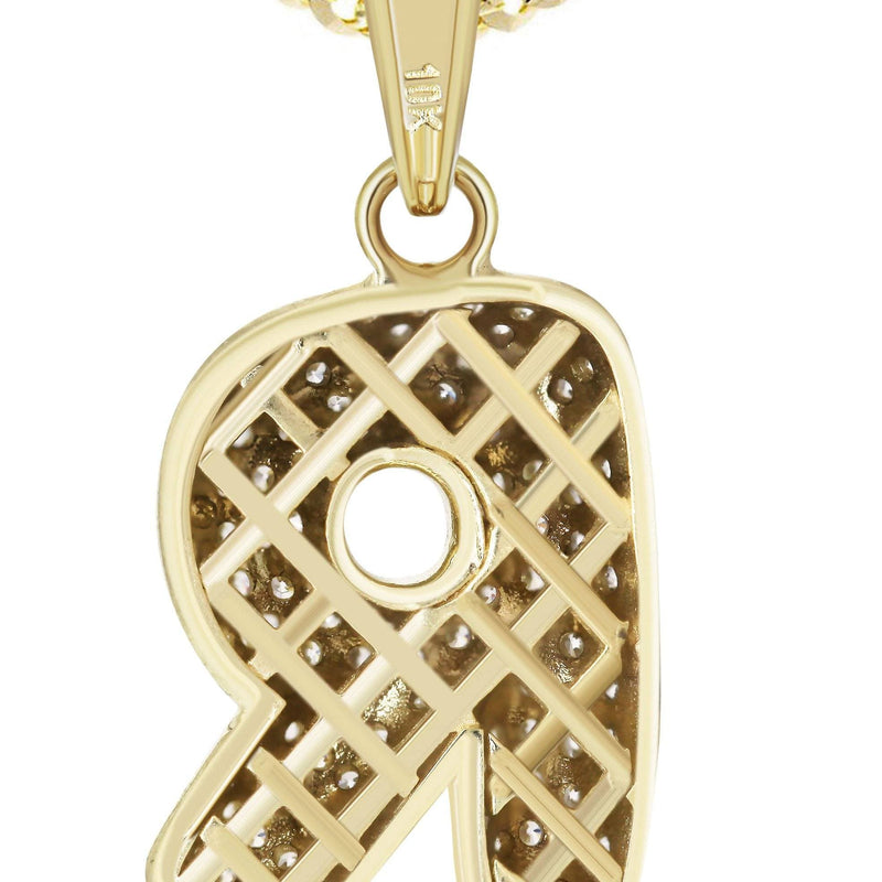10K Yellow Gold Bubble Letter "R" CZ Necklace | Appx. 13.6 Grams