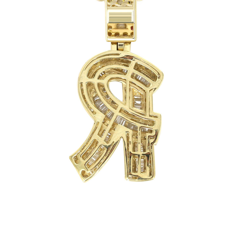 14K Yellow Gold Letter "R" Baguette Diamond Necklace | 2.01 Carats