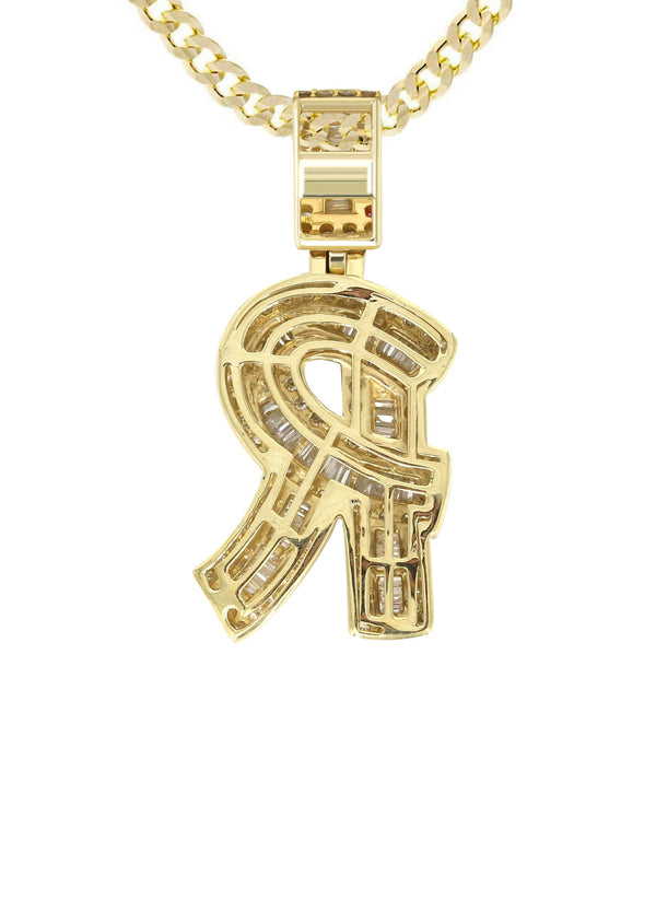 14K Yellow Gold Letter "R" Baguette Diamond Necklace | 2.01 Carats