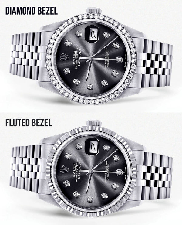 Diamond Mens Rolex Datejust Watch 16200 | 36Mm | Graphite Diamond Dial | Jubilee Band