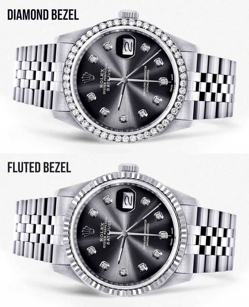 Diamond Mens Rolex Datejust Watch 16200 | 36Mm | Graphite Diamond Dial | Jubilee Band