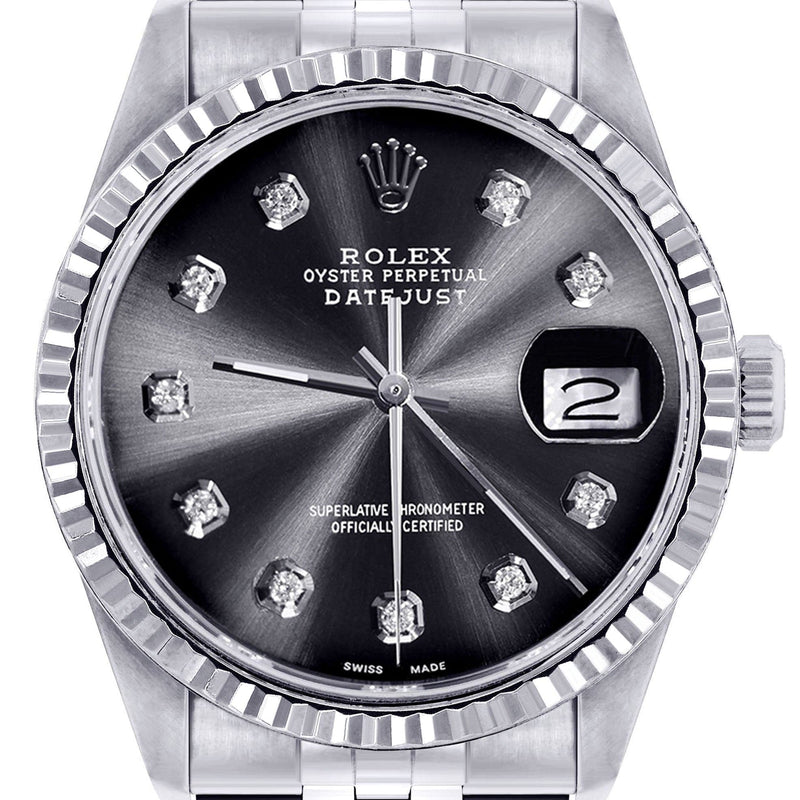 Mens Rolex Datejust Watch 16200 | Fluted Bezel | 36Mm | Chrome Dial | Jubilee Band