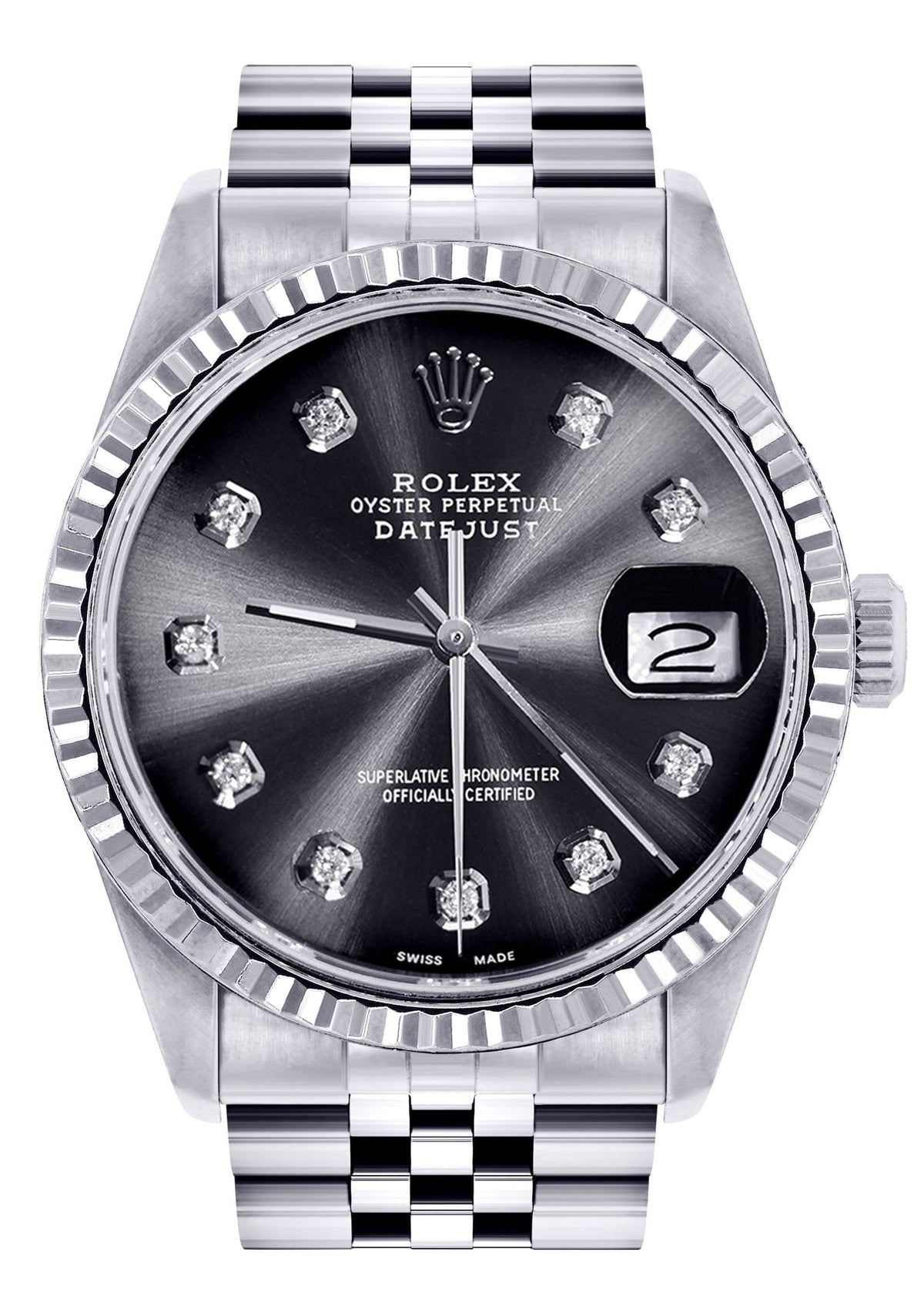 Mens Rolex Datejust Watch 16200 | Fluted Bezel | 36Mm | Chrome Dial | Jubilee Band