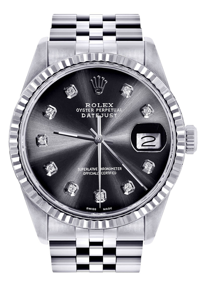 Mens Rolex Datejust Watch 16200 | Fluted Bezel | 36Mm | Chrome Dial | Jubilee Band