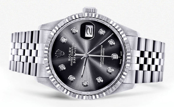 Mens Rolex Datejust Watch 16200 | Fluted Bezel | 36Mm | Chrome Dial | Jubilee Band