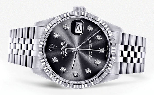 Womens Rolex Datejust Watch 16200 | Fluted Bezel | 36Mm | Chrome Dial | Fluted Bezel | Jubilee Band
