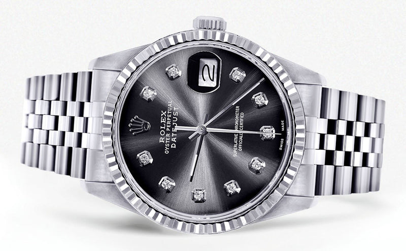 Womens Rolex Datejust Watch 16200 | Fluted Bezel | 36Mm | Chrome Dial | Fluted Bezel | Jubilee Band