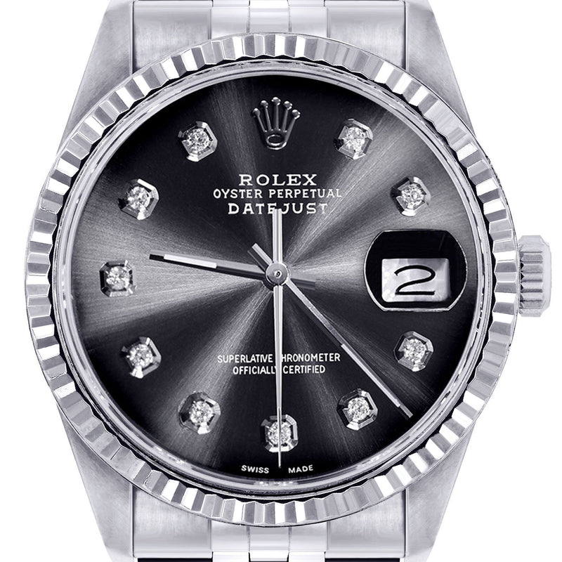 Womens Rolex Datejust Watch 16200 | Fluted Bezel | 36Mm | Chrome Dial | Fluted Bezel | Jubilee Band