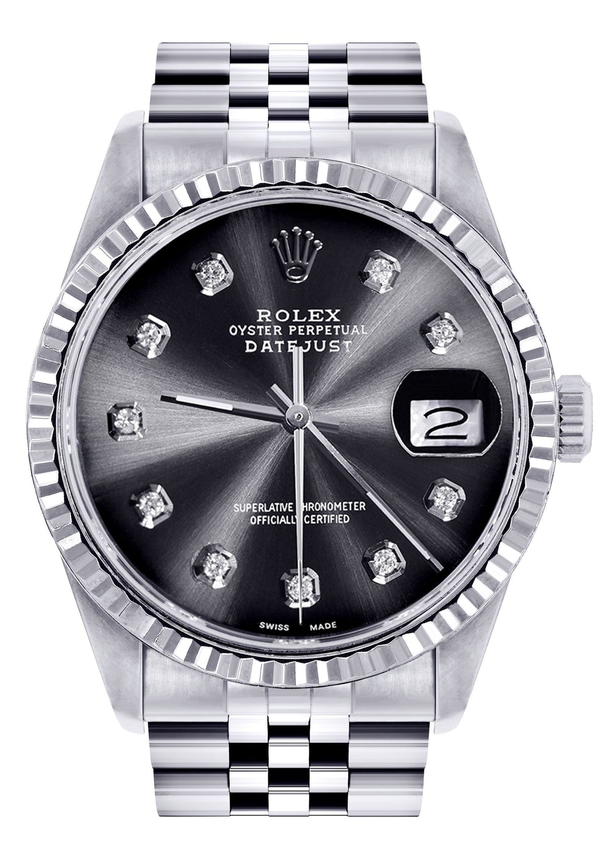 Womens Rolex Datejust Watch 16200 | Fluted Bezel | 36Mm | Chrome Dial | Fluted Bezel | Jubilee Band