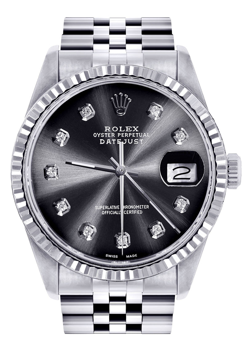 Womens Rolex Datejust Watch 16200 | Fluted Bezel | 36Mm | Chrome Dial | Fluted Bezel | Jubilee Band