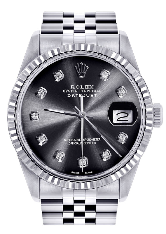 Womens Rolex Datejust Watch 16200 | Fluted Bezel | 36Mm | Chrome Dial | Fluted Bezel | Jubilee Band