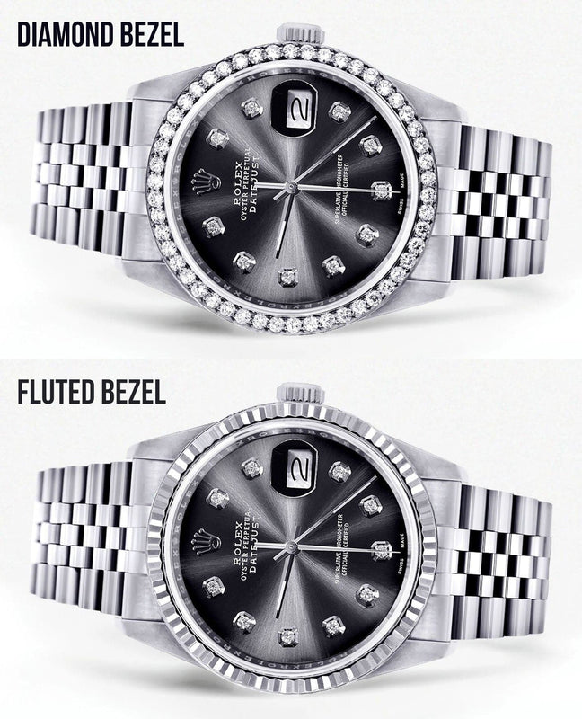 Diamond Mens Rolex Datejust Watch 16200 | 36Mm | Graphite Diamond Dial | Jubilee Band