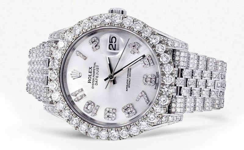Diamond Iced Out Rolex Datejust 41 | 25 Carats Of Diamonds | Custom Silver Diamond Dial | Jubilee Band
