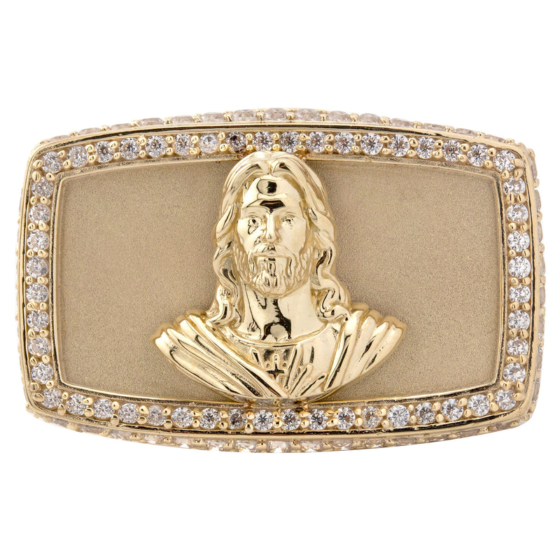 10K Gold Cz Jesus Ring For Men | 9 Grams