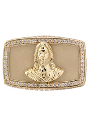 10K Gold Cz Jesus Ring For Men | 9 Grams