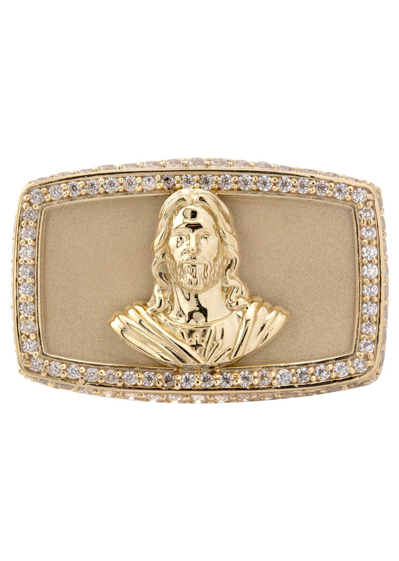10K Gold Cz Jesus Ring For Men | 9 Grams