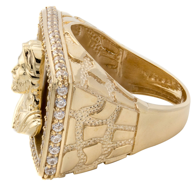 10K Gold Cz Jesus Ring For Men | 9 Grams