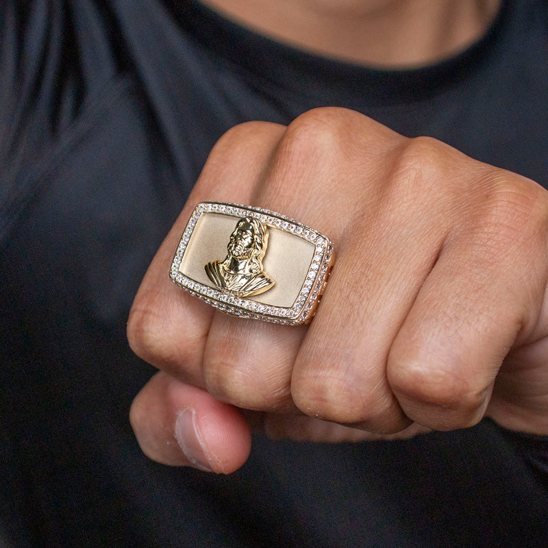 10K Gold Cz Jesus Ring For Men | 9 Grams