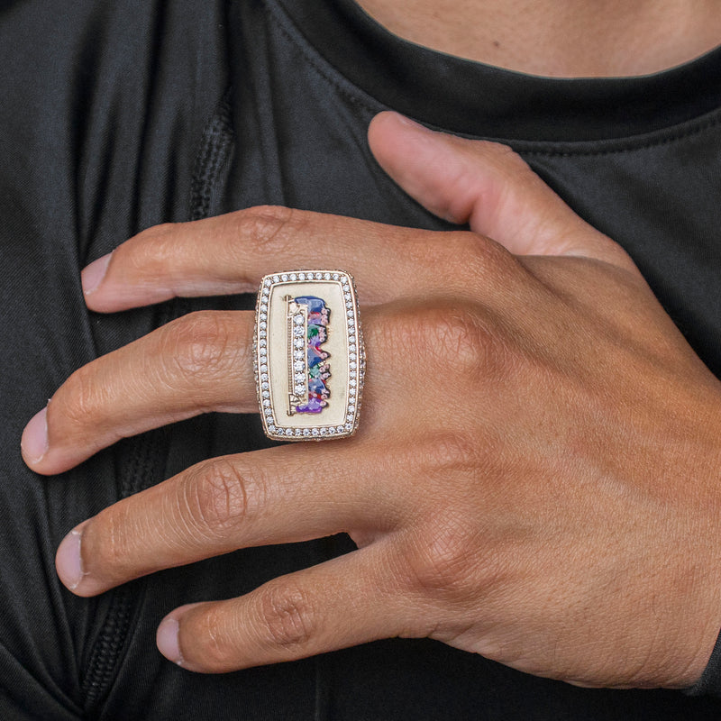 10K Gold Cz Last Supper Ring For Men | 9 Grams