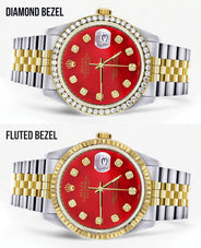 Gold & Steel Rolex Datejust Watch 16233 for Men | 36Mm | Diamond Red Mother Of Pearl Dial | Jubilee Band