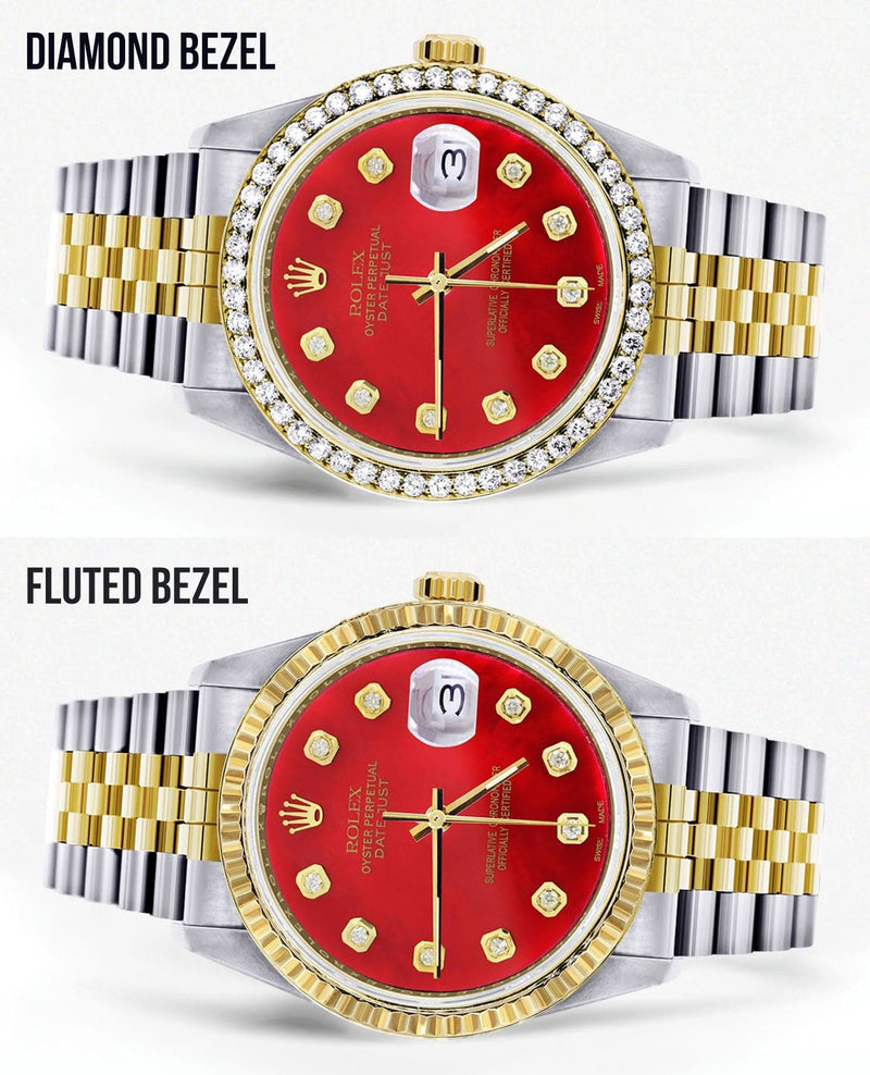 Gold & Steel Rolex Datejust Watch 16233 for Men | 36Mm | Diamond Red Mother Of Pearl Dial | Jubilee Band