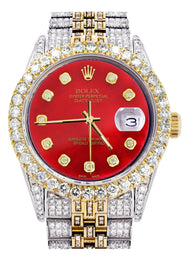Iced Out Rolex Datejust 36 MM | Two Tone | 10 Carats of Diamonds | Red Diamond Dial