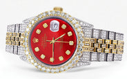 Iced Out Rolex Datejust 36 MM | Two Tone | 10 Carats of Diamonds | Red Diamond Dial