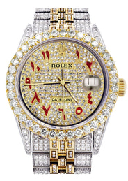 Iced Out Rolex Datejust 36 MM | Two Tone | 10 Carats of Diamonds | Full Diamond Red Arabic Dial