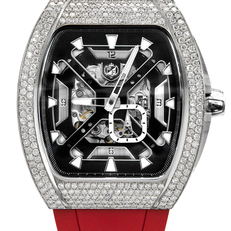 Frost NYC Mens Watch - Automatic Skeleton Stainless Steel Sport Diamond Watch | FRST-01-XS-D | Red