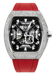Frost NYC Mens Watch - Automatic Skeleton Stainless Steel Sport Diamond Watch | FRST-01-XS-D | Red