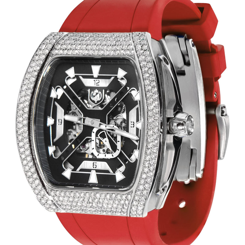 Frost NYC Mens Watch - Automatic Skeleton Stainless Steel Sport Diamond Watch | FRST-01-XS-D | Red