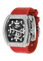 Frost NYC Mens Watch - Automatic Skeleton Stainless Steel Sport Diamond Watch | FRST-01-XS-D | Red