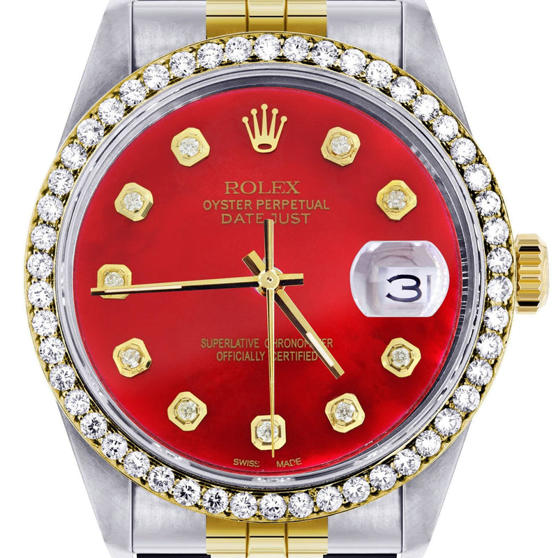 Gold & Steel Rolex Datejust Watch 16233 for Men | 36Mm | Diamond Red Mother Of Pearl Dial | Jubilee Band
