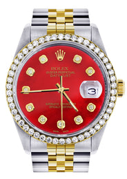 Gold & Steel Rolex Datejust Watch 16233 for Men | 36Mm | Diamond Red Mother Of Pearl Dial | Jubilee Band