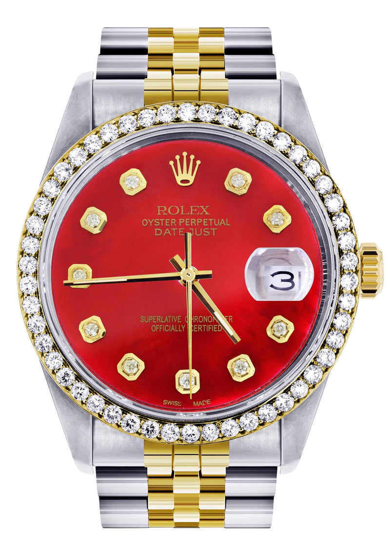 Gold & Steel Rolex Datejust Watch 16233 for Men | 36Mm | Diamond Red Mother Of Pearl Dial | Jubilee Band
