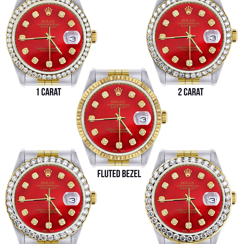Gold & Steel Rolex Datejust Watch 16233 for Women | 36Mm | Diamond Red Mother Of Pearl Dial | Jubilee Band