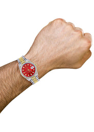 Gold & Steel Rolex Datejust Watch 16233 for Women | 36Mm | Diamond Red Mother Of Pearl Dial | Jubilee Band