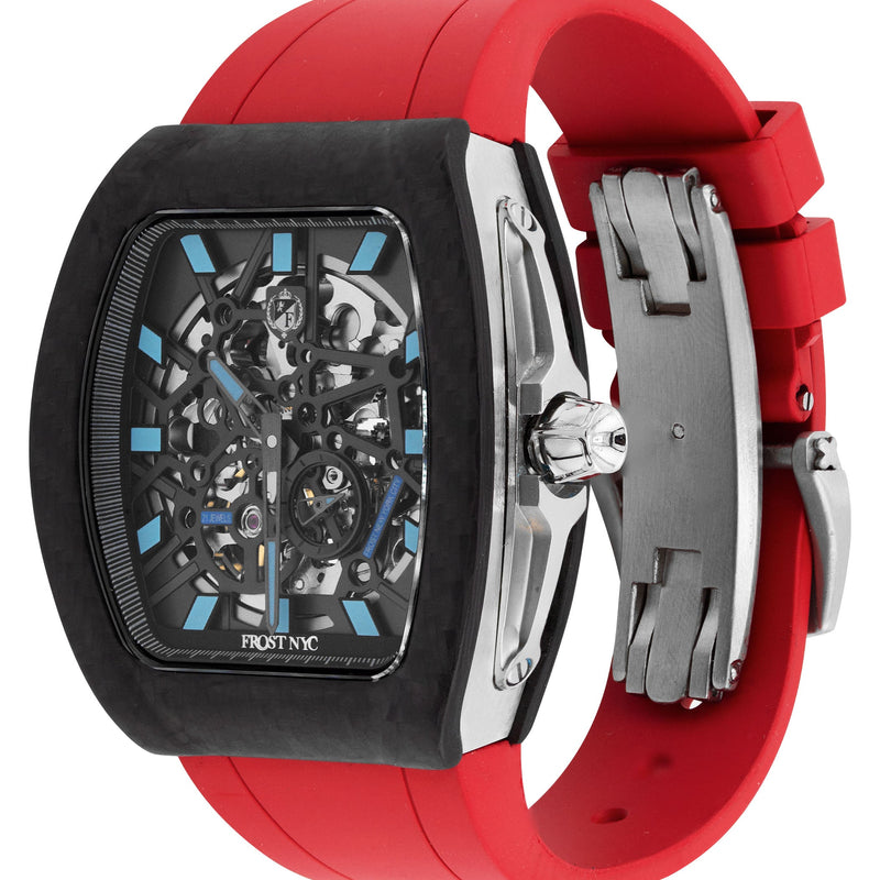 Frost NYC Mens Watch - Automatic Skeleton Carbon Fiber Sport Watch | FRST-01-CFS | Red