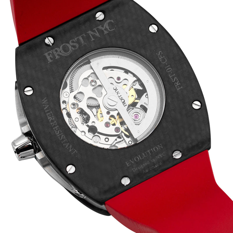 Frost NYC Mens Watch - Automatic Skeleton Carbon Fiber Sport Watch | FRST-01-CFS | Red