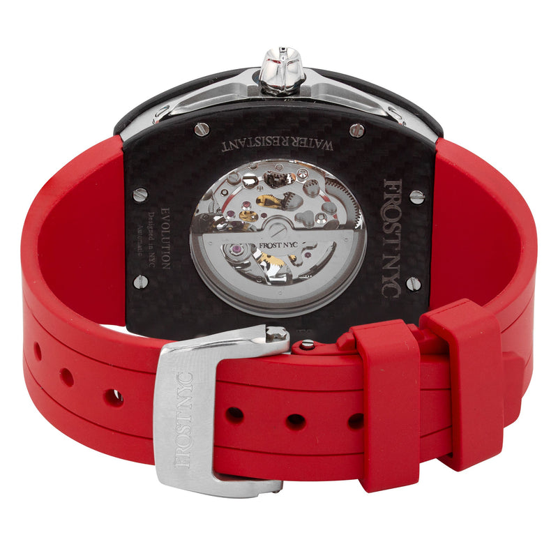 Frost NYC Mens Watch - Automatic Skeleton Carbon Fiber Sport Watch | FRST-01-CFS | Red