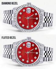 Diamond Mens Rolex Datejust Watch 16200 | 36Mm | Red Diamond Dial | Jubilee Band