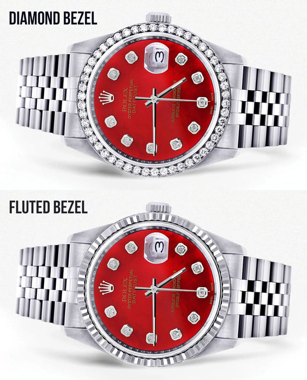 Diamond Mens Rolex Datejust Watch 16200 | 36Mm | Red Diamond Dial | Jubilee Band