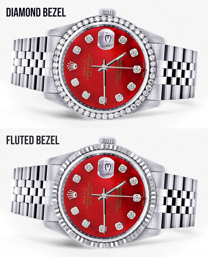 Diamond Mens Rolex Datejust Watch 16200 | 36Mm | Red Diamond Dial | Jubilee Band