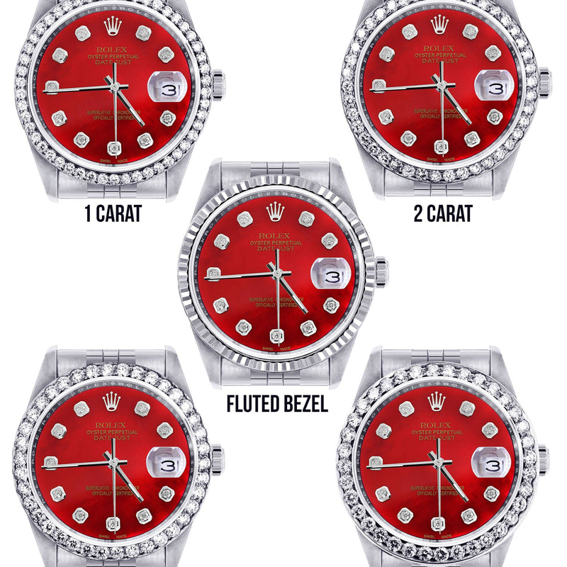 Diamond Mens Rolex Datejust Watch 16200 | 36Mm | Red Diamond Dial | Jubilee Band