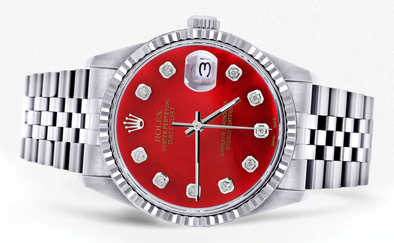 Womens Rolex Datejust Watch 16200  | 36Mm | Red Dial | Fluted Bezel | Jubilee Band