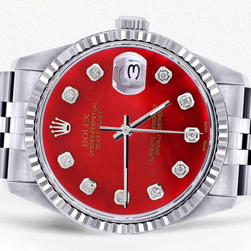 Mens Rolex Datejust Watch 16200 | Fluted Bezel | 36Mm | Red Dial | Jubilee Band