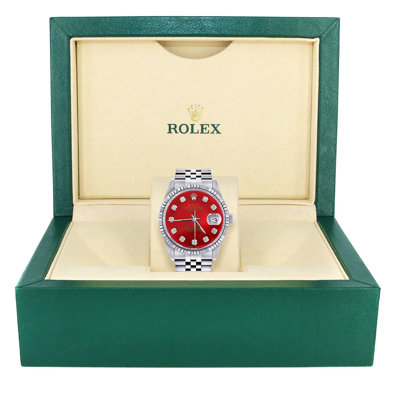 Mens Rolex Datejust Watch 16200 | Fluted Bezel | 36Mm | Red Dial | Jubilee Band