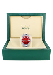 Womens Rolex Datejust Watch 16200  | 36Mm | Red Dial | Fluted Bezel | Jubilee Band