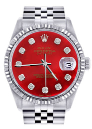 Mens Rolex Datejust Watch 16200 | Fluted Bezel | 36Mm | Red Dial | Jubilee Band